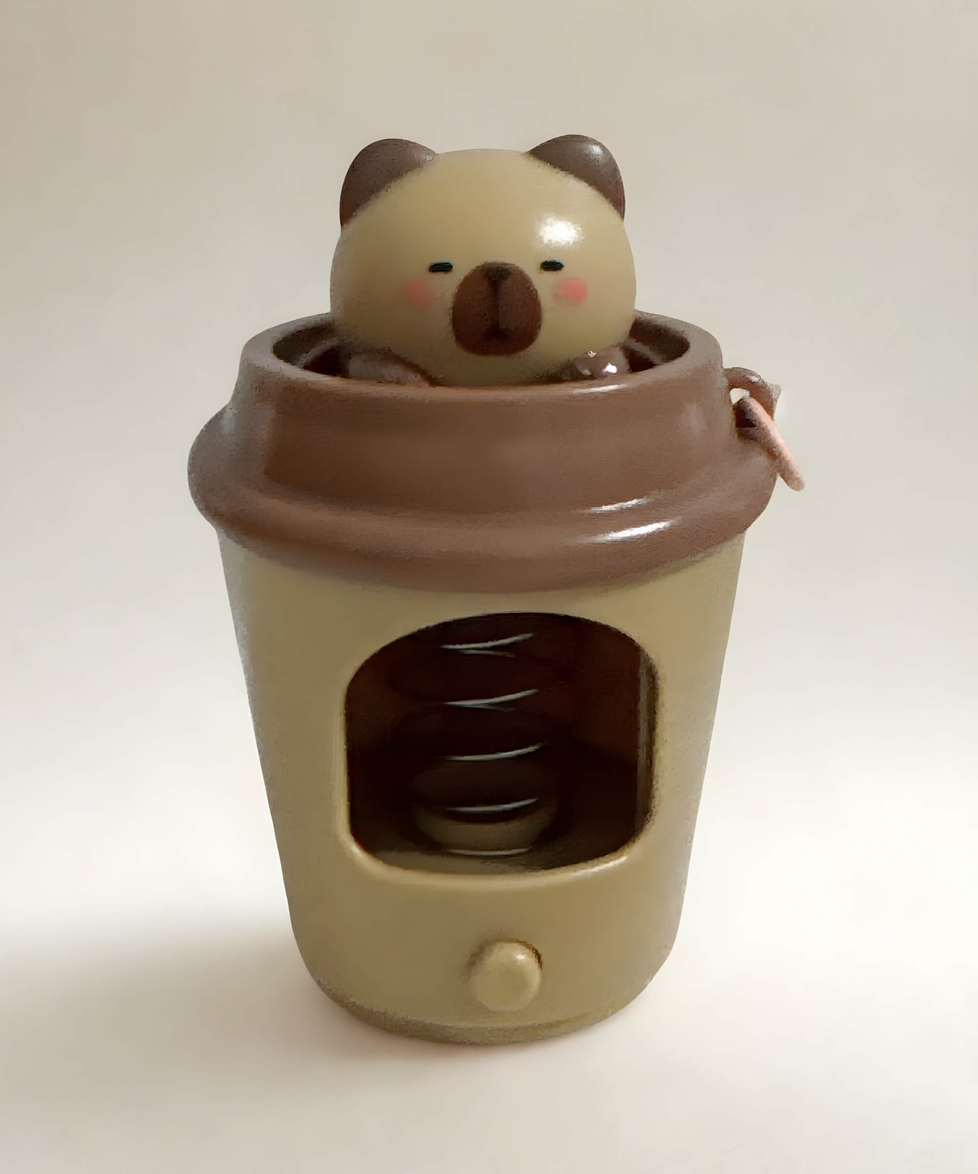 Bear pop-up coffee cup LED keychain light-up capybara bag charm brown